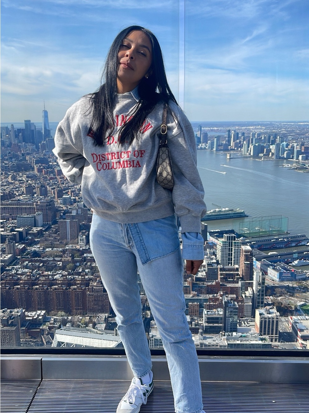 Agolde Gray Crewneck Sweatshirt with Red 'District of Columbia' Lettering